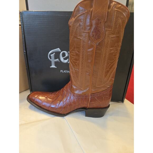 Ferrini Men\'s Stallion Exotic Black Alligator Belly Cognac Boots 13D! main image 7